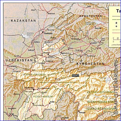 Administratives carte de Tadjikistan en anglais