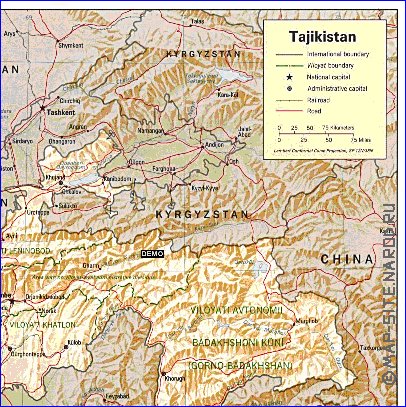 Administrativa mapa de Tadjiquistao em ingles