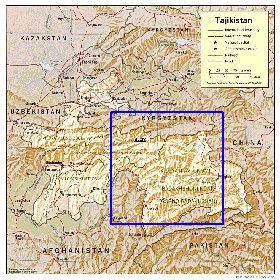 Administrativa mapa de Tadjiquistao em ingles