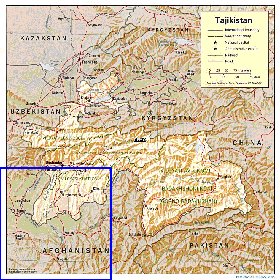 Administrativa mapa de Tadjiquistao em ingles