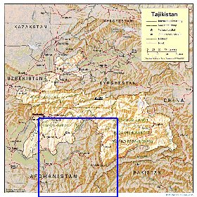 Administratives carte de Tadjikistan en anglais