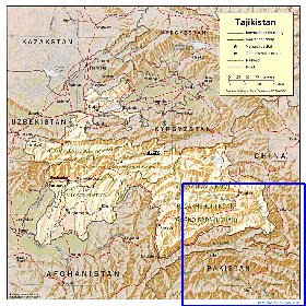 Administrativa mapa de Tadjiquistao em ingles