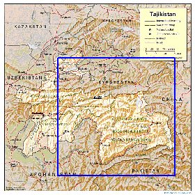 Administrativa mapa de Tadjiquistao em ingles