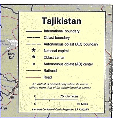 Administrativa mapa de Tadjiquistao