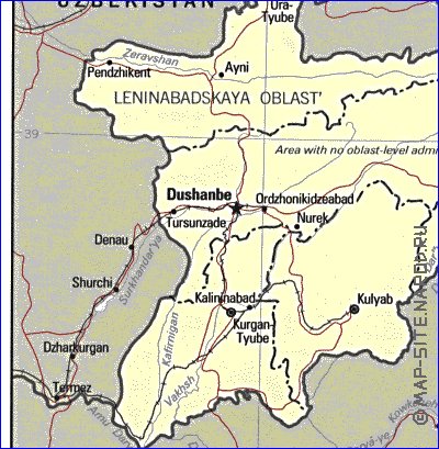 Administrativa mapa de Tadjiquistao