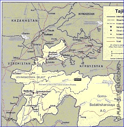 Administrativa mapa de Tadjiquistao