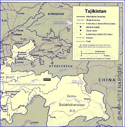 Administrativa mapa de Tadjiquistao