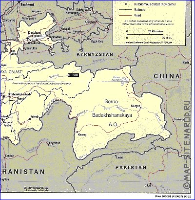 Administrativa mapa de Tadjiquistao