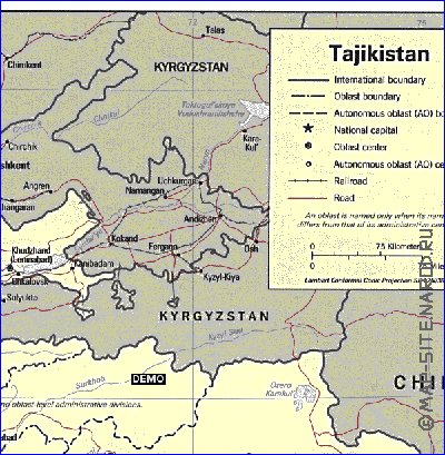 Administrativa mapa de Tadjiquistao