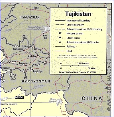 Administrativa mapa de Tadjiquistao