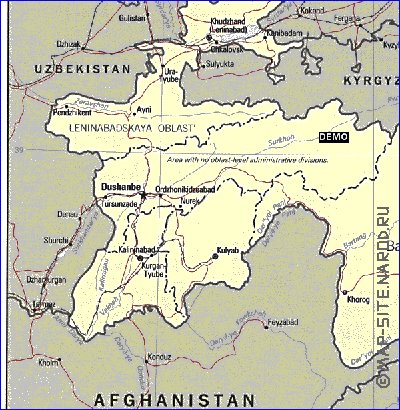 Administrativa mapa de Tadjiquistao