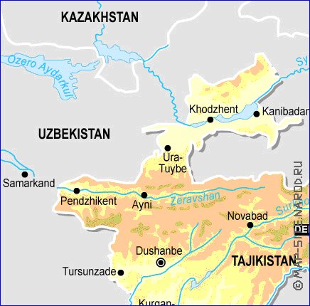 Physique carte de Tadjikistan en anglais