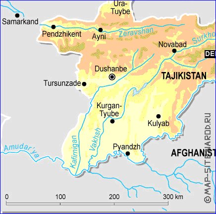 Physique carte de Tadjikistan en anglais