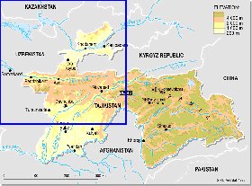 Fisica mapa de Tadjiquistao em ingles