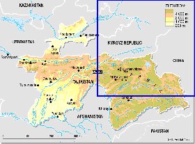 Physique carte de Tadjikistan en anglais