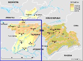 Physique carte de Tadjikistan en anglais