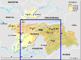 Physique carte de Tadjikistan en anglais