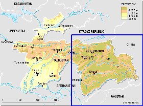 Physique carte de Tadjikistan en anglais