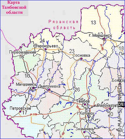 Administrativa mapa de Oblast de Tambov