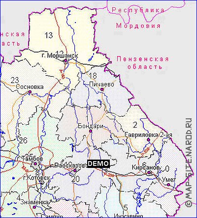 Administratives carte de Oblast de Tambov