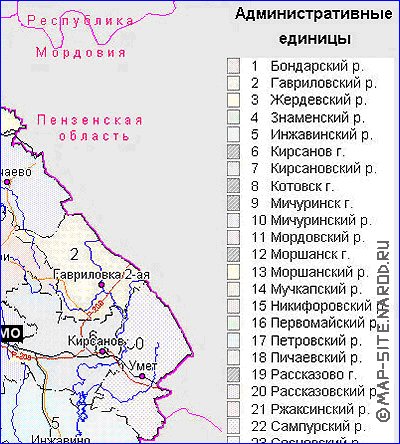 Administratives carte de Oblast de Tambov