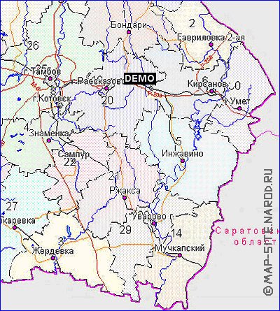 Administratives carte de Oblast de Tambov