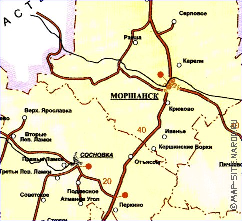 mapa de de estradas Oblast de Tambov