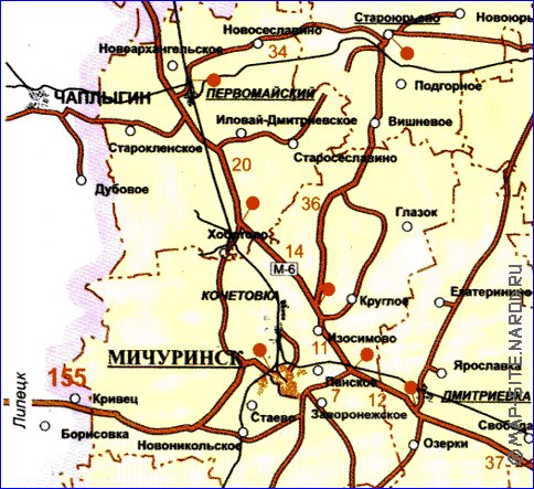 mapa de de estradas Oblast de Tambov