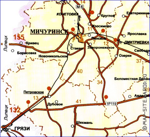 mapa de de estradas Oblast de Tambov