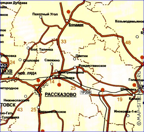 mapa de de estradas Oblast de Tambov