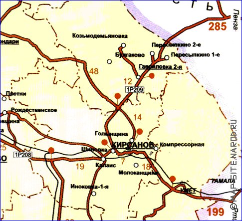 mapa de de estradas Oblast de Tambov