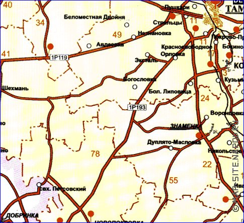 mapa de de estradas Oblast de Tambov