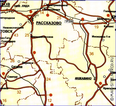 mapa de de estradas Oblast de Tambov