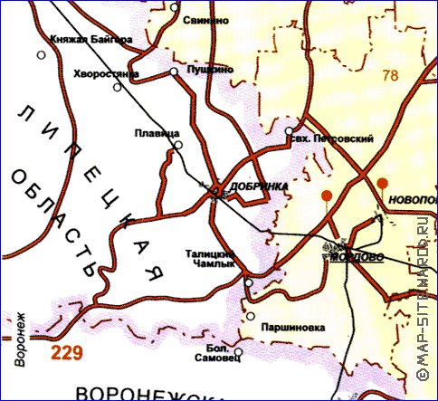 carte de des routes Oblast de Tambov