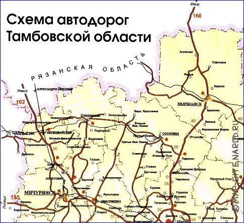 mapa de de estradas Oblast de Tambov