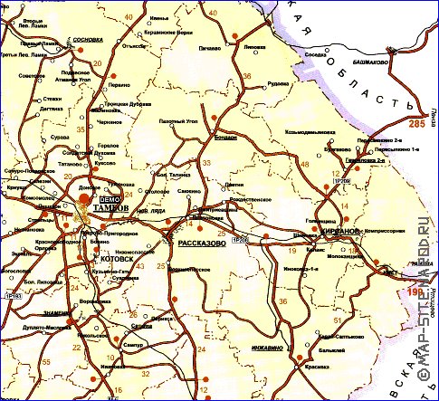 carte de des routes Oblast de Tambov