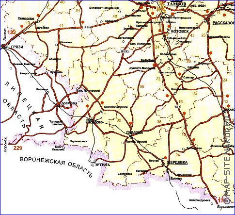 carte de des routes Oblast de Tambov