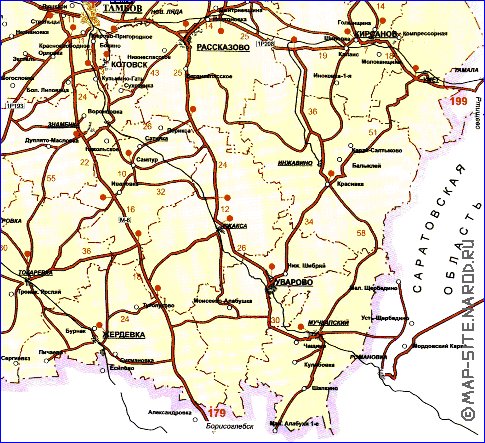 carte de des routes Oblast de Tambov