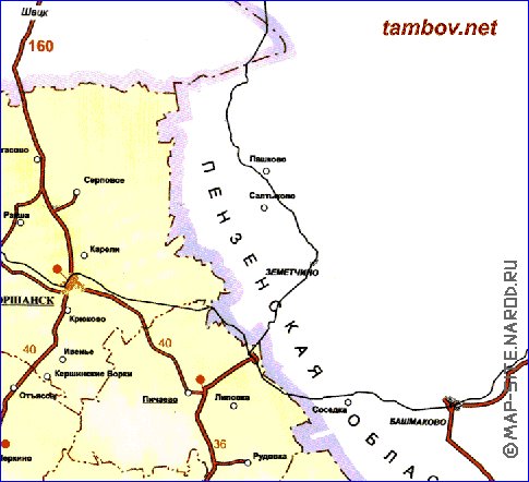 carte de des routes Oblast de Tambov