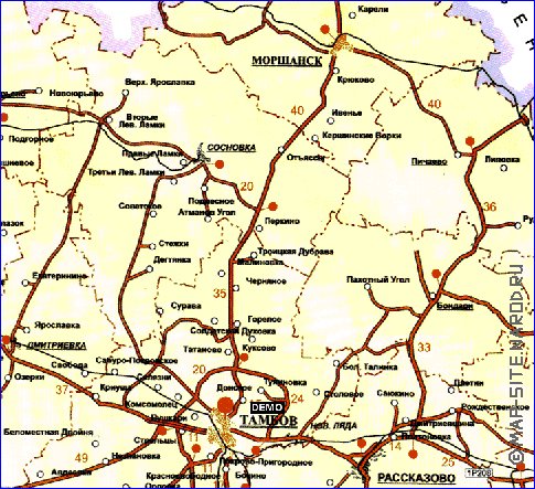 carte de des routes Oblast de Tambov