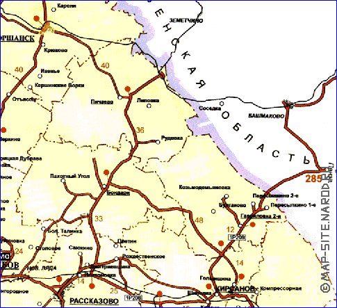 mapa de de estradas Oblast de Tambov