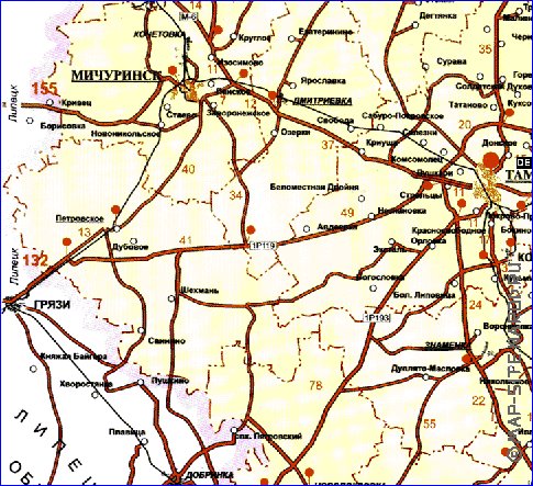 mapa de de estradas Oblast de Tambov