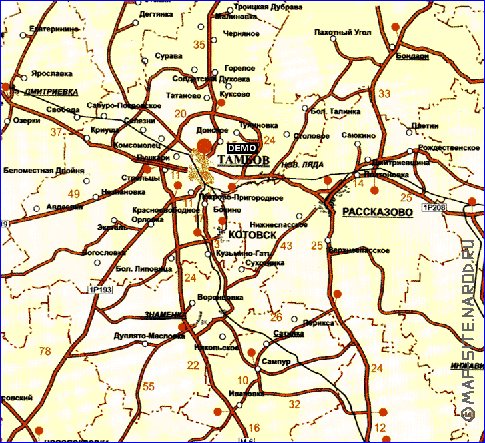 mapa de de estradas Oblast de Tambov