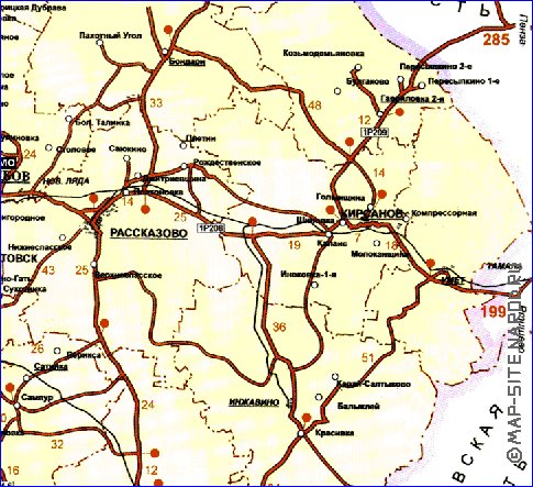 mapa de de estradas Oblast de Tambov