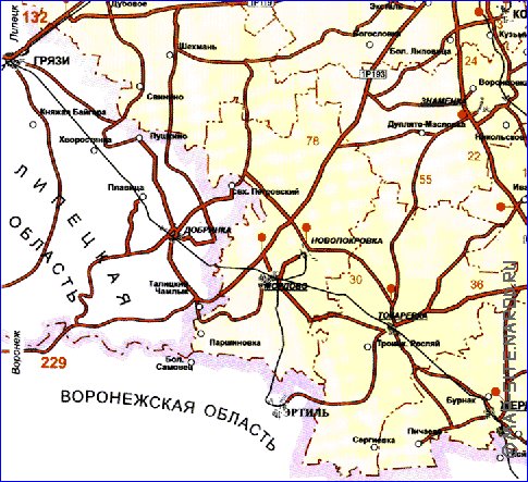 mapa de de estradas Oblast de Tambov