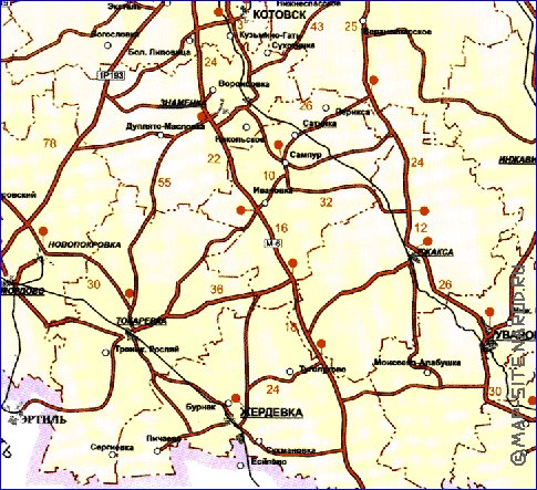 mapa de de estradas Oblast de Tambov