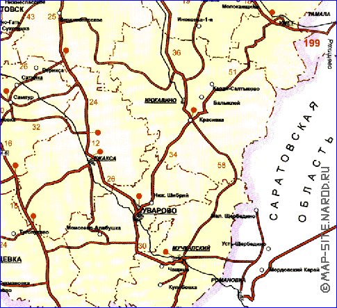 mapa de de estradas Oblast de Tambov