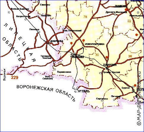 mapa de de estradas Oblast de Tambov