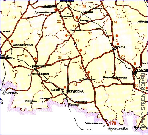 mapa de de estradas Oblast de Tambov