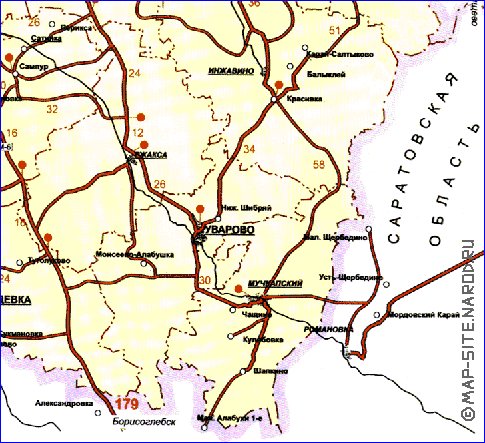 carte de des routes Oblast de Tambov